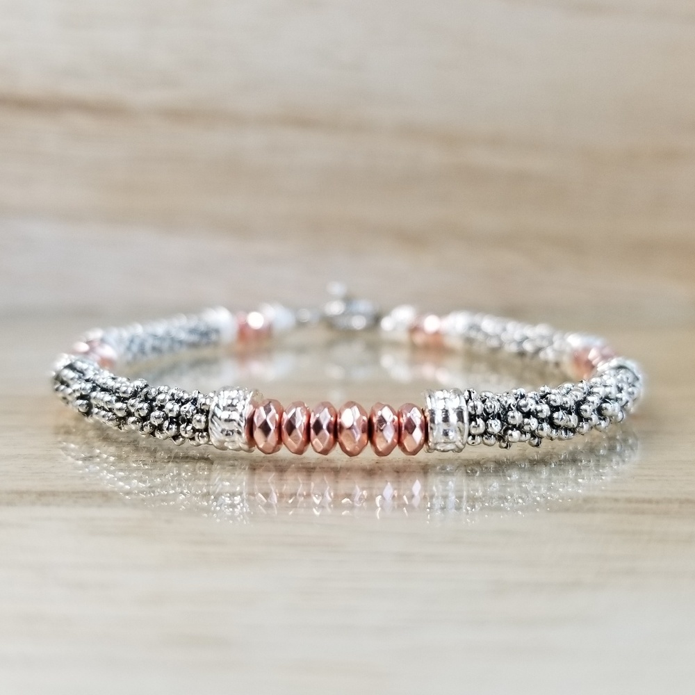Rose Gold Faceted Beaded Toggle Bracelet